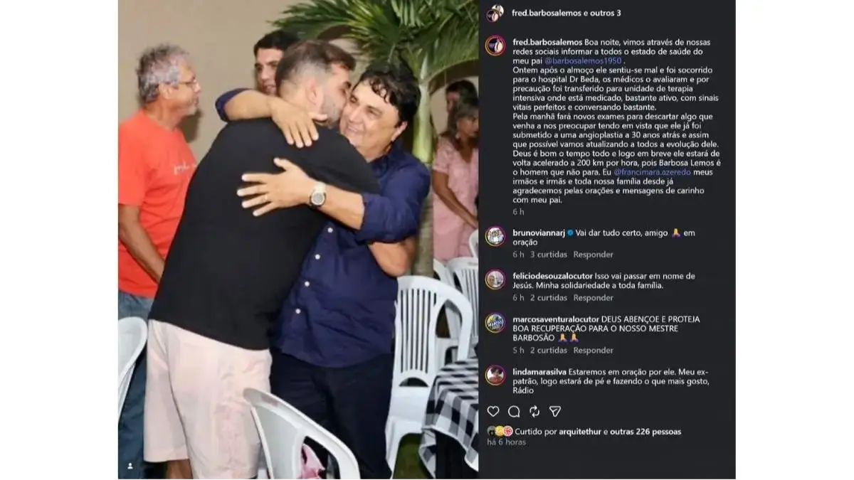 Ex-prefeito Barbosa Lemos segue internado na UTI do Hospital Dr. Beda, em Campos